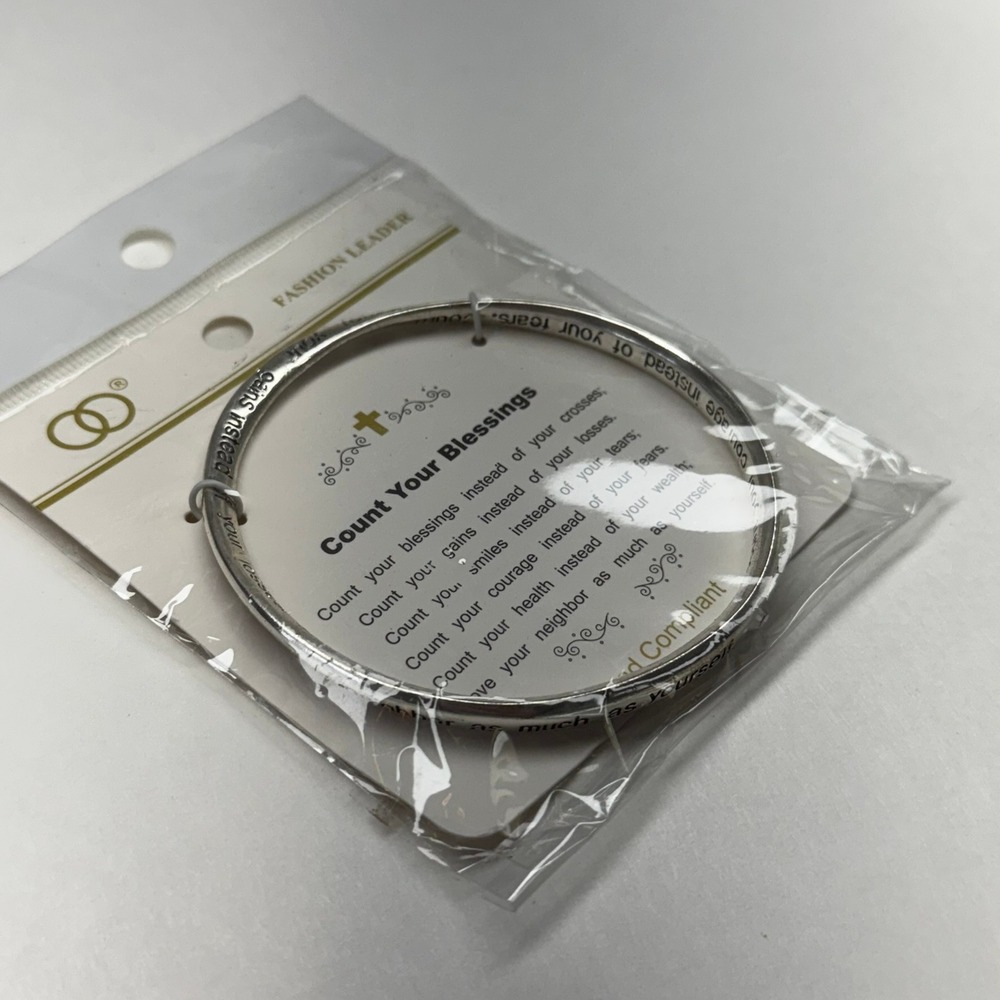 Count‎ Your Blessings Silver Tone Inspirational Message Bangle Bracelet